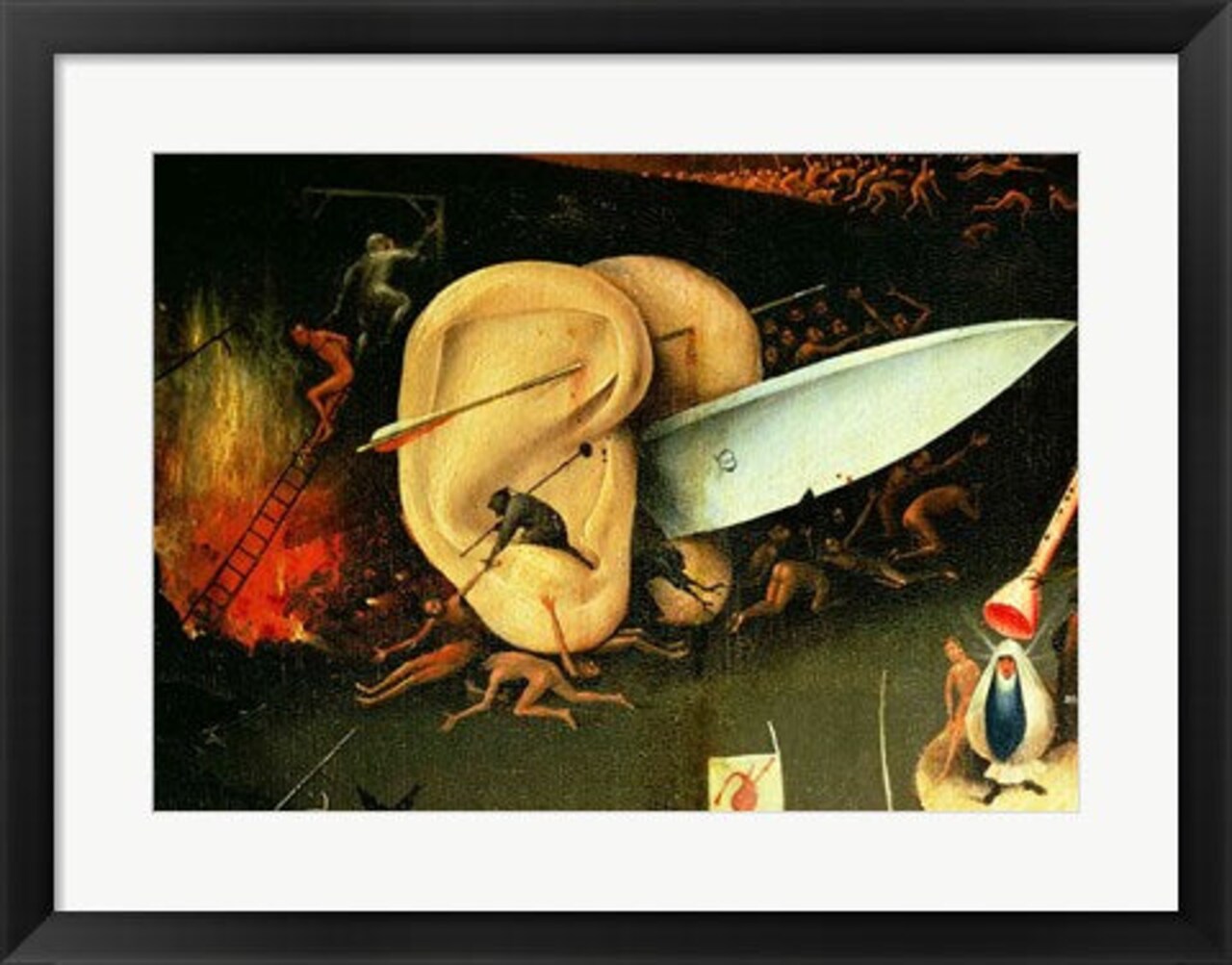 Framed Art The Garden of Earthly Delights: Hell, right wing of triptych, detail of ears with a knife, c.1500 by Hieronymus Bosch Wall Decor 18x24 Artwork